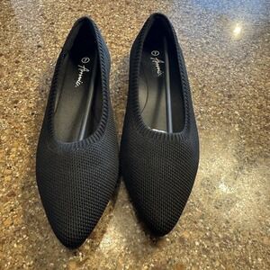 Arromic Shoes Womens 7 Black Pointed Toe Knit Ballet Flats Lightweight Comfort